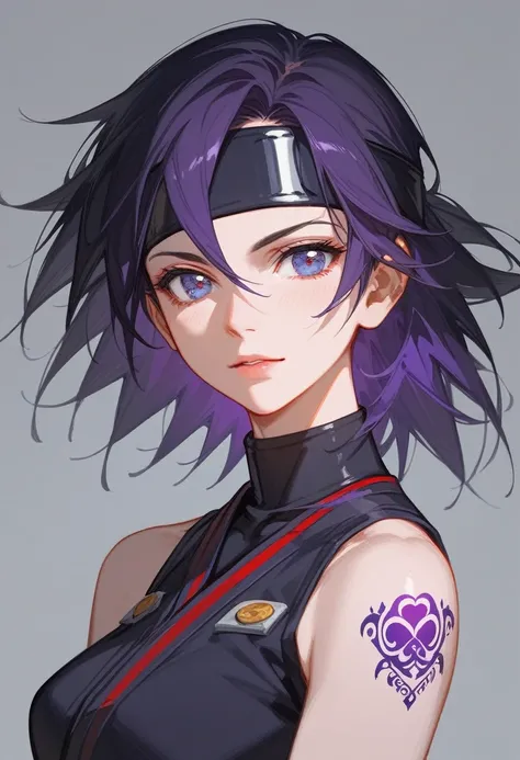 (Fraction_9,Fraction_8_Direction_7_up),1 a woman,（（（bust）））,(masterpiece:1.2), best quality, high resolution,日本Female Ninja，Ninjutsu，dart，Ninja with a perfect body,Female Ninja，Hattori Hanzo，Beautiful and neat face,  Dark Brown，Black hair purple hair dye, ...