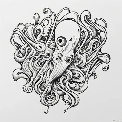 Human body with octopus head, logo, Tanaka Ikko, fl4tstyle3,  lineart PStyl3, modernist,