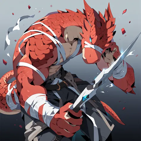 Dragonborn ,red scales, tail, muscle, handsome, Middle Ages , เสื้อMiddle Ages , adventurer, Fantasy ,The best aesthetics , best quality, Amazing quality, The best aesthetics