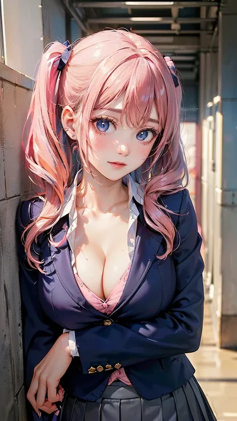 ((Highest quality, 8k, masterpiece :1.3)), (Sharp focus :1.2, Beautiful woman with perfect figure :1.4, Slim Abs), ((Big Breasts, Emphasize cleavage:1.2)), (Photorealistic:1.4), (realistic:1.4), (Pink Hair:1.5), Highly detailed face and skin texture, Fine ...