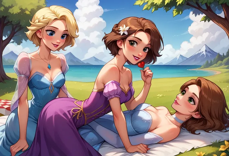 score_9, score_8_up, score_7_up, rating_safe, source_comic, detailed soft lighting, 2girls, break, elsa from frozen, (blonde hai...