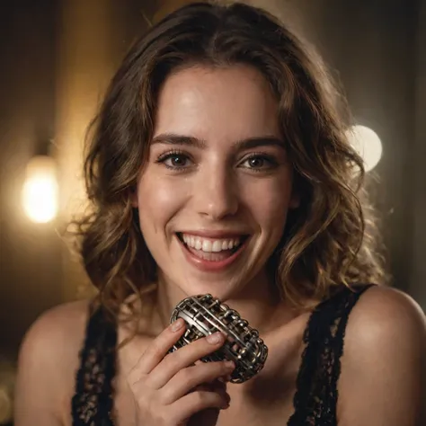 cinematic film still girl holding a chastity cage and laughing, cinematic  photorealistic, , raw, rich, intricate details, key visual, atmospheric lighting, 35mm photograph, film, bokeh, professional, highly detailed . shallow depth of field, vignette, hig...