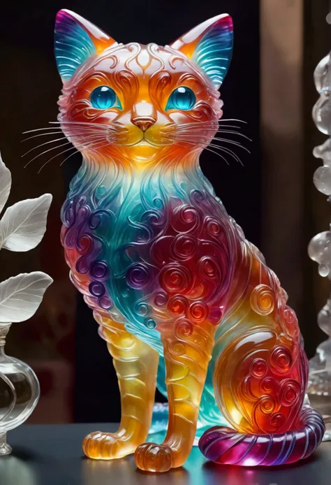 a giant cat formed from jelly, fantasy elements (((masterpiece))), ((best quality)), ((intricate details)) (8k)