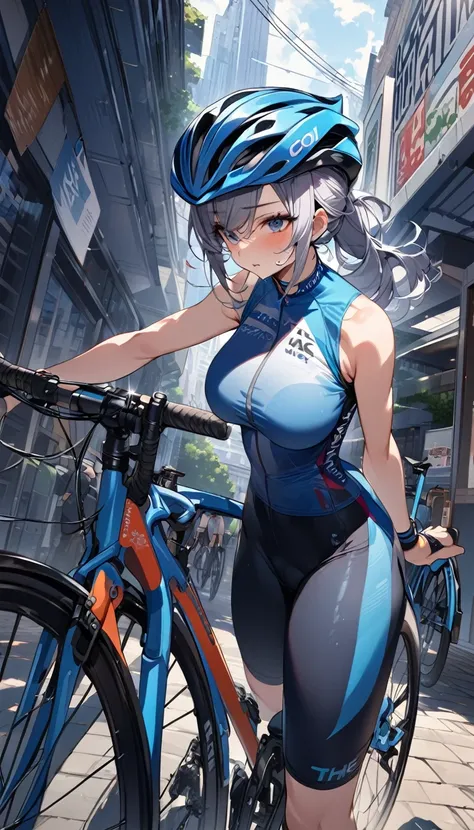 (Masterpiece、Highest quality、Very detailed、4K)、One Woman、17 years old、((((Cycling Shorts))))、Large Breasts、((cool))、((the way))、((Bicycle spats))