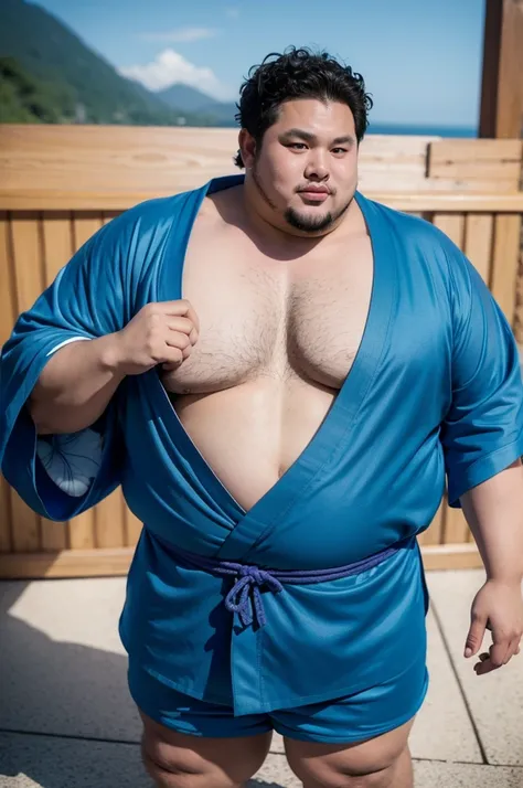 One piece, jinbe, fat guy, muscular, donginji, anime character, gills, jinbe of one piece, blue skin, yukata, furry