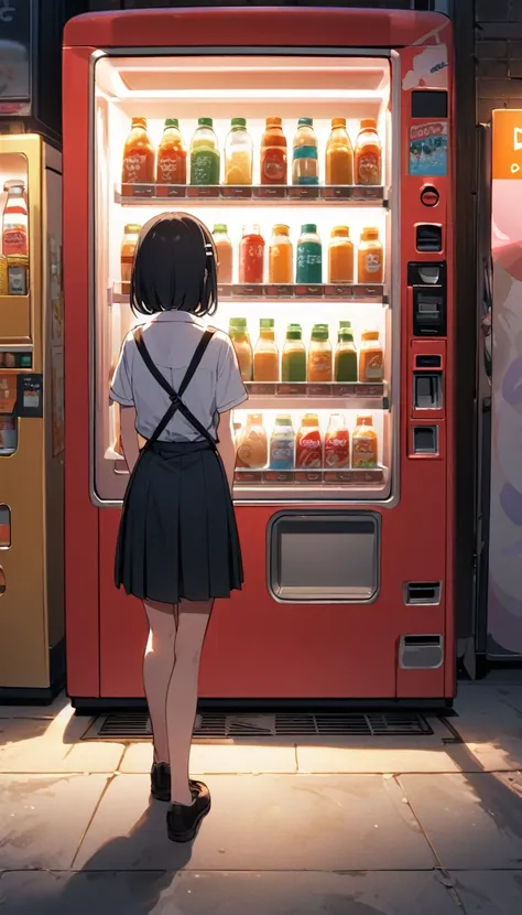 In front of the vending machine、high school girl、Black bob hair、hairpin、There&#39;s a guy standing next to me with his penis out.、Penis in front of face、Open-mouthed expression of joy、Drooling((She stares at my penis with pleasure))、Hearts in the eyes、Larg...