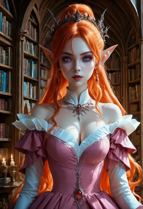 arafed a picture of elf vampire in her castle. an exquisite beautiful, busty, female elf vampire (ultra details, masterpiece, be...