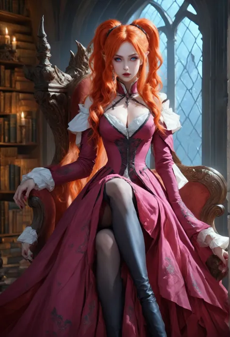 arafed a picture of elf vampire in her castle. an exquisite beautiful, busty, female elf vampire (ultra details, masterpiece, be...