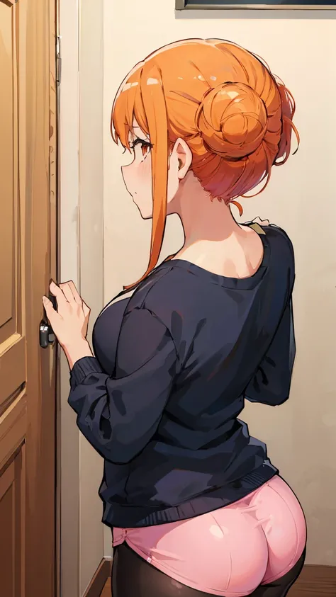 (Highest quality, 8k, masterpiece :1.3),Mrs. Yuigahama,ガハMom, As I expected, my youth romantic comedy is wrong。, One woman,Bun Hair,30 years old,Mom,Orange Hair,nsfw,orgasm,Sexy pose,back,Big Ass,leggings,透けるTbackパンツ