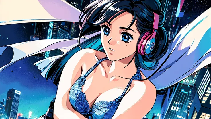 ((masterpiece)),(((highest quality))),((super detailed)) realistically, 1 girl, beautiful, wearing headphones, one person　 watch...