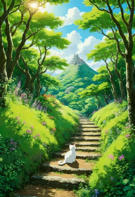 Ghibli　summer　There is a cat　Mountain trail