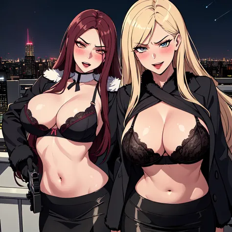 2girl, two girls, (shoujo-style), ((detailed hair, detailed eyelashes, banganhwa-scenery,  blush, large breasts, long hair, , ((perfect face)), (Mature Face:1.4), (beautiful face:1.15), detailed eyeasterpiece), (highest quality), best quality, highres, 8K,...