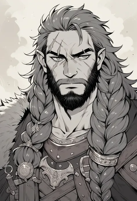 Ultra Detailed, Beautiful, Masterpiece, Best Quality, dwarf, Epic, Fantasy,1guy,dungeons and dragons, blacksmith, long braided beard, scar over left eye