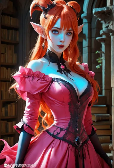 arafed a picture of elf vampire in her castle. an exquisite beautiful, busty, female elf vampire (ultra details, masterpiece, be...