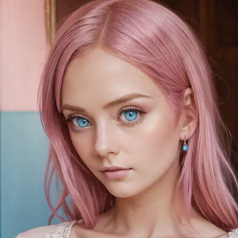 (Antique style, girly: 1.2, pink hair: 1.1, blue eyes: 1.1, big eyes)