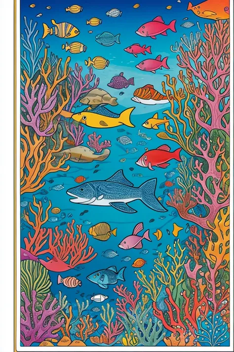 A front cover of my coloring book content sea animals for 3-4 years old kid put some attractive color
