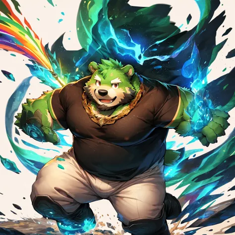 anthro, kemono, male, solo, ((round face, very plump face, thick beard)), (((dark beard))), ((endomorph body type, old-aged, mature)), ((green bear, bear) fluffy fur, fluffy), (high quality, highres, masterpiece), (dynamic lighting, vivid color), (generous...