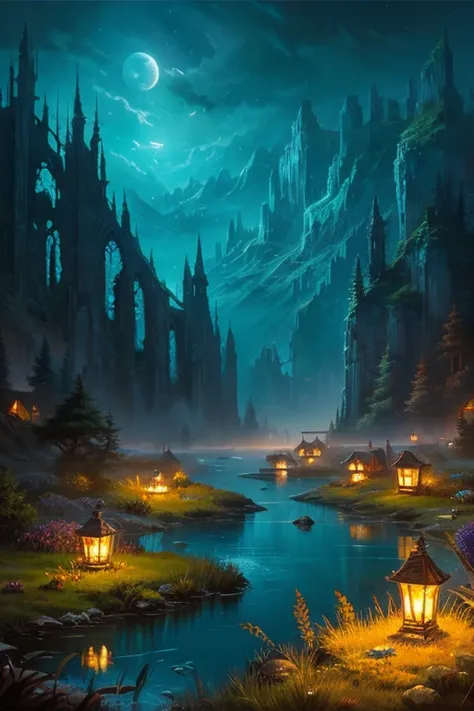 Highest quality、Landscape painting、Night view、Fantasy