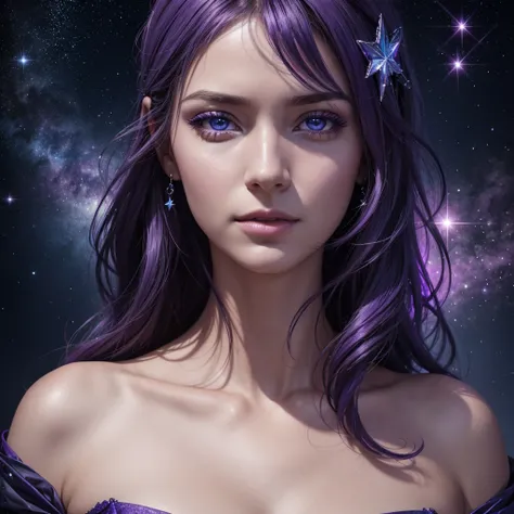 purple and blue photograph of a woman with a starry face, Digital art by Adam Marczyński, trending cgsociety, Digital art, 4k highly detailed Digital art, beautiful Digital artwork, beautiful art uhd 4k, realistic Digital art 4k, realistic Digital art 4 k,...