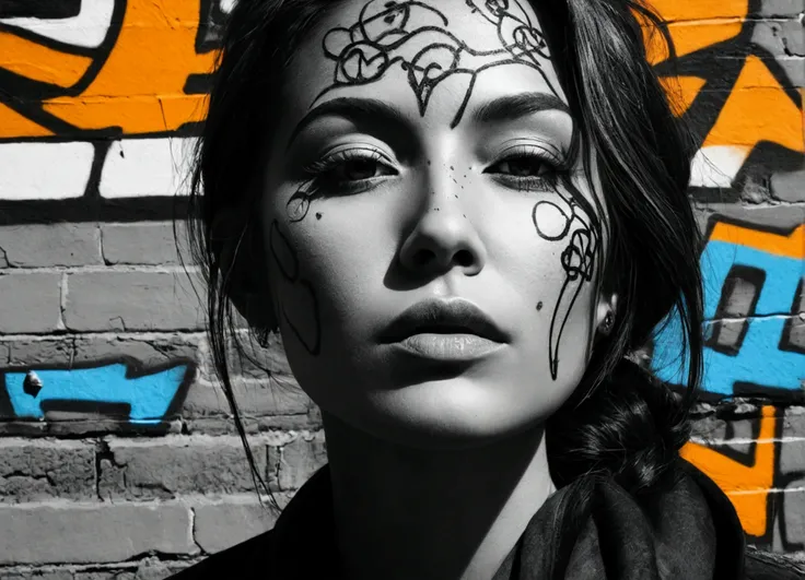 prompt: graffiti, Woman&#39;s face, Full Image, High resolution、High contrast