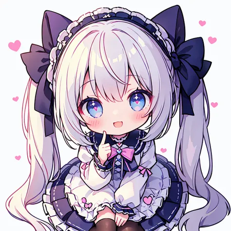 masterpiece, Highest quality, Highest Resolution、One Girl、from above, Looking up、full body、pastel colour、Gothic Lolita、Making a Heart with Fingers、Cute Dresses、Sparkling eyes、A smile that will captivate you、White background、Very long twin tails、Sitting、Loo...