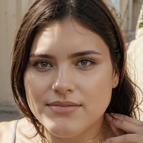 Un gros plan d&#39;une femme aux cheveux longs et un pendentif satanique, encolure, 25 ans, fille attirante, yeux marron verdâtre, Angelawhite, jolie  amie, beauté incroyable, Portrait Sophie Mudd, Sydney Sweeney, Modèle Instagram, Belle femme, Alana Fletc...