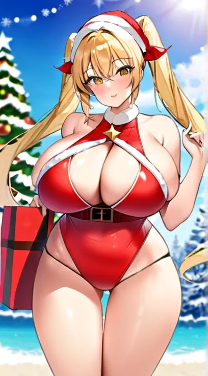 Santa,Swimwear,Big Breasts,Super Breasts,Blonde,Twin tails