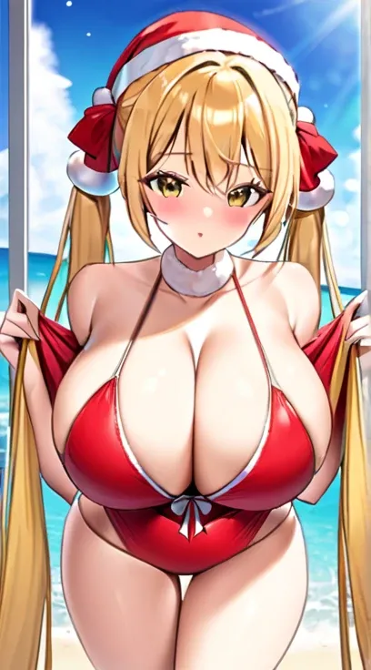 Santa,Swimwear,Big Breasts,Super Breasts,Blonde,Twin tails