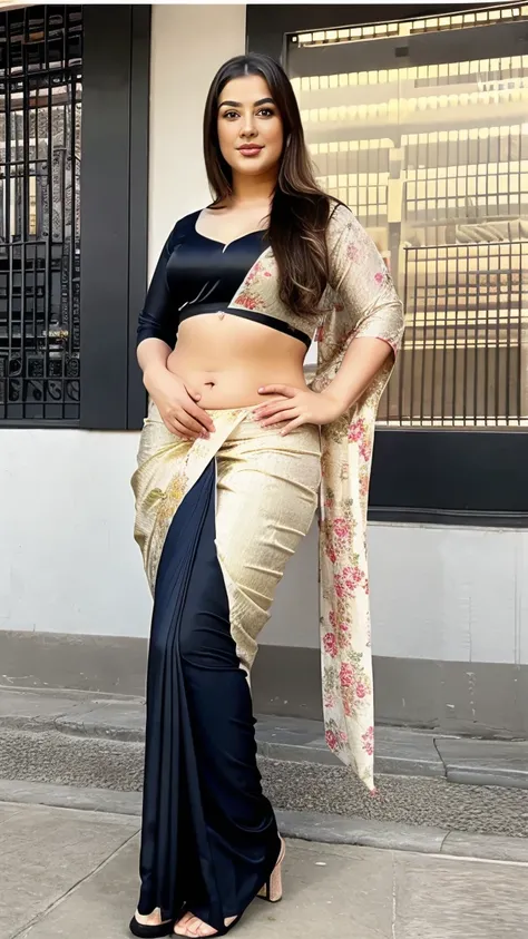 Plus size girl in saree.
