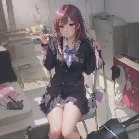 anime girl sitting on a chair in a room with a suitcase, anime style 4 k, guweiz, 4k anime wallpaper, smooth anime cg art, seductive anime girl, beautiful anime high school girl, artwork in the style of guweiz, anime wallpaper 4 k, anime wallpaper 4k, anim...