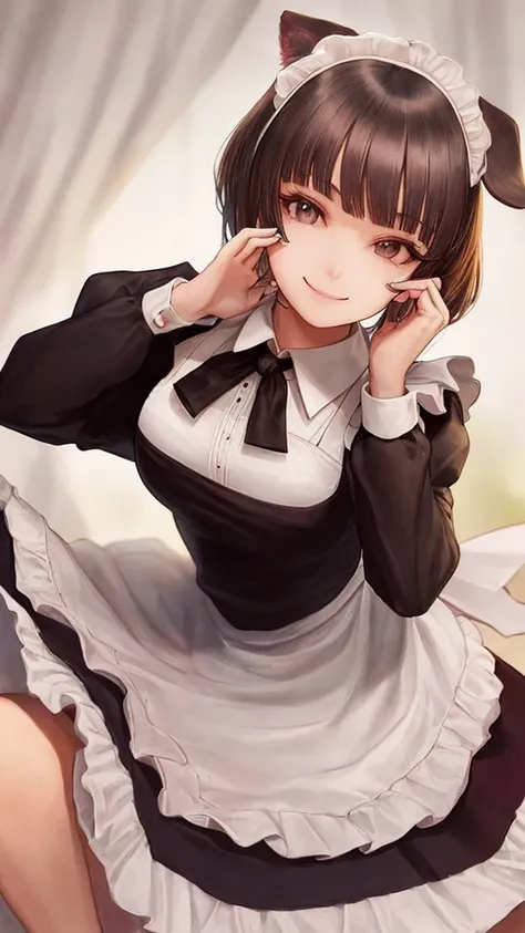 Beautiful face like an actress　
　Maid clothes　smile　　Dog ears