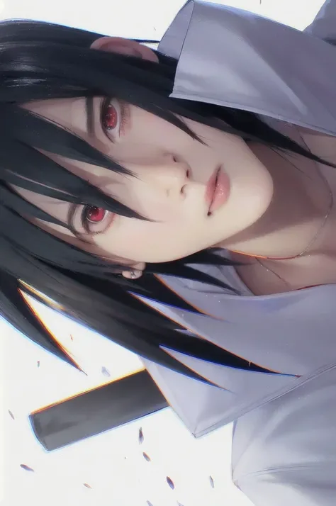 boy with black hair and red eyes looking up, sasuke uchiha, detailed digital realistic, detailed anime face, stunning anime face portrait, detailed anime art, clean detailed realistic, anime style 4 k, highly detailed angry anime face, badass anime 8 k, cl...