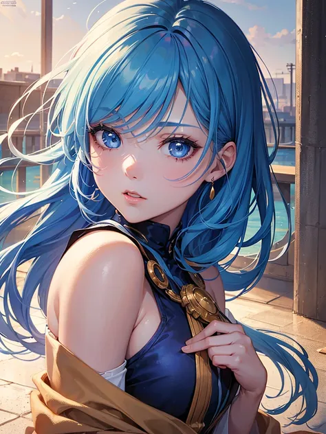 There is a woman with blue hair, Gwaiz style art, Gwaiz, Beautiful character drawings, Gwaiz in ArtStation Pixiv, Gwaiz in Pixiv ArtStation, Stunning Anime Face Portraits, Beautiful digital art, Vrop Rosdroze, Gwaiz Masterpiece, Detailed digital anime art ...