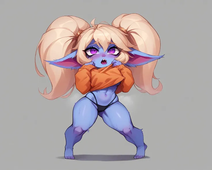 poppy in black panties orange t shirt ahego face sfw full body steam artwork yordle stand sexy pose epci detailed