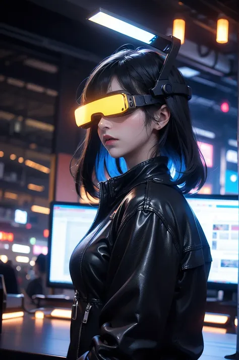 1girl,cyberpunk,science fiction,(head-mounted display:1.3),glowing,vr glasses,vaporwave,
Best quality,masterpiece,ultra high res,highly detailed, 8k, artstation, concept art, HD,âultra detailed, no blur, trending on artstation, by Alphonse Mucha, generou...