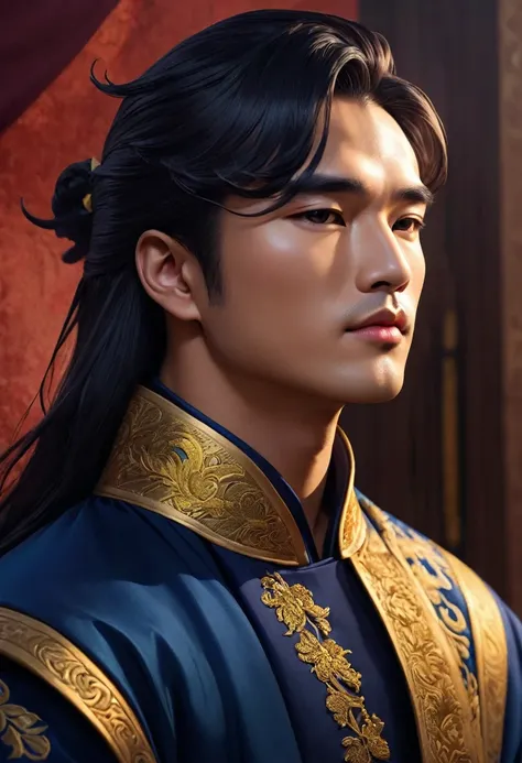 (male character design), half body photograph, staring at the camera,
(handsome chinese man, king lan ling, tall and curved), (t...