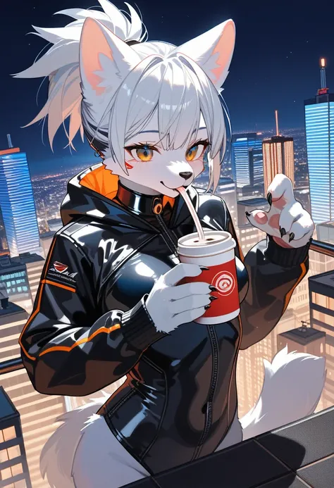 Highest quality, Highest quality, High quality illustrations, masterpiece, Ultra-high resolution, Detailed Background, skyscraper, rooftop, night, Absurd, Perfect Anatomy, performance, Good lighting, Shadows in the movies(kemono, Furry PersonifiCation), Ca...