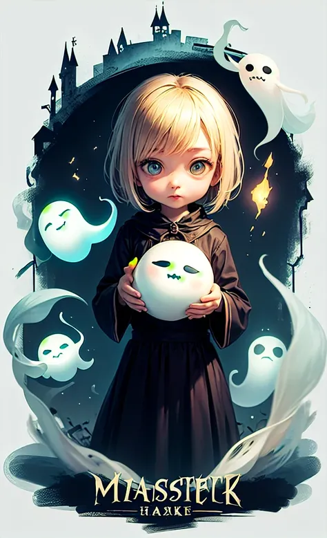 masterpiece, Highest quality,  Explore a haunted theme park, haunted by cute chibi ghosts, cute, Whimsical, Shine, Shineing, fun, Stupid, Mysterious, Magic, Mysterious, funny, interesting、Only ghosts