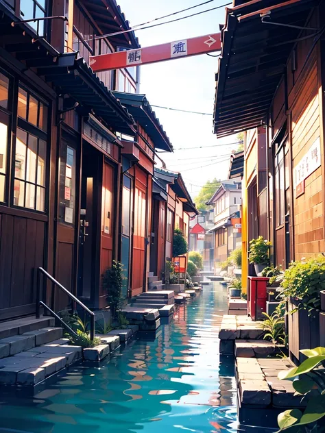 Immerse yourself in cold water up to your chest、bustling street」