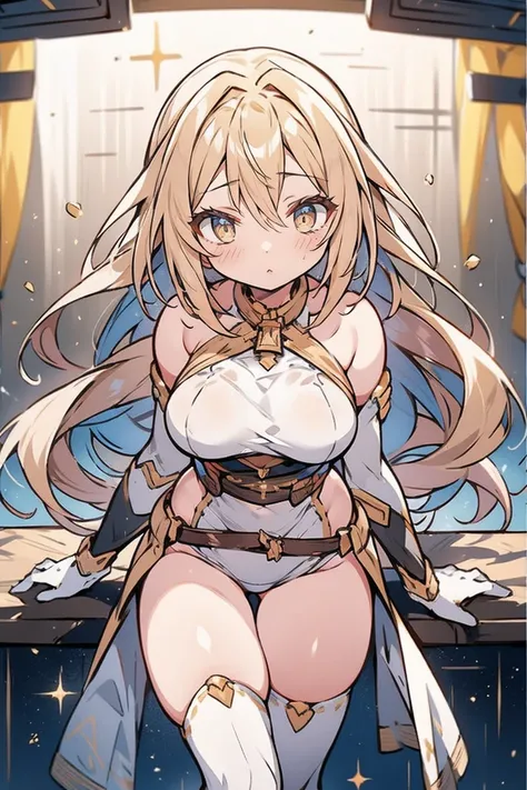 Sand colored hair, falling body, size, slim breasts, thin thighs, narrow waists, solopilotencostume, View of the viewer in space, length hair, Blushing, determination