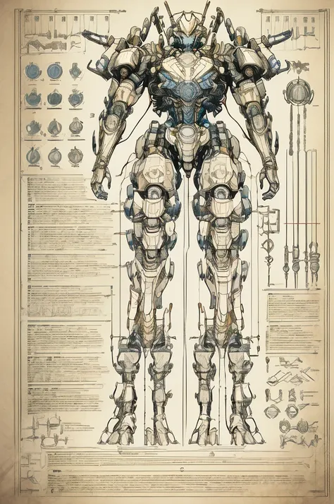 (highly detailed, intricate line work), engineering map, blueprint style, precise measurements and annotations, complex mechanic...