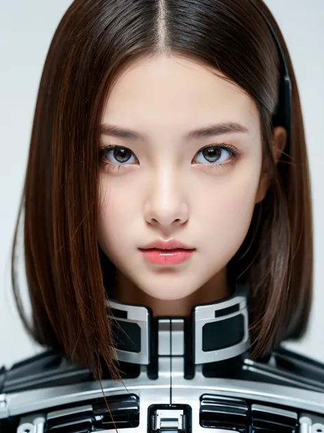 A very cute cyborg girl, a beautiful android girl has her body dissected, the internal machinery is visible