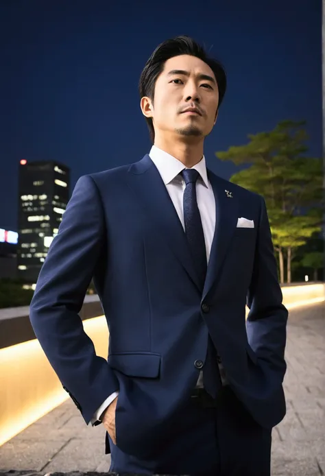 masterpiece,better_quality,1 Japanese man,by the blocks,Business suit,outdoor,urban landscape,evening,dramatic angle