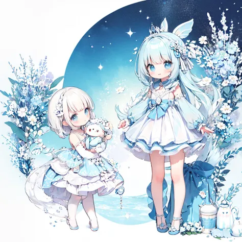 absurd、fantasy creatureascot、white and blue star fairy、cute、heartwarming、