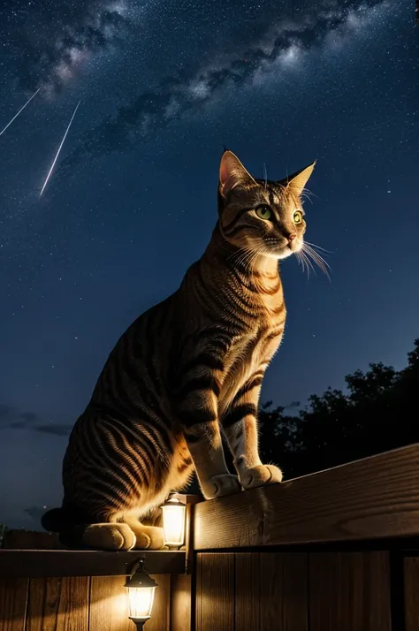 Cat looking at night sky