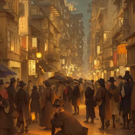 people々A street scene with people walking and sitting on the ground, inspired Carl Spitzweg著, Carl Spitzweg, Carl Spitzweg. Unreal Engine, Tonal illustration, Carl Spitzweg. Sharp focus, craig mullins dappled lighting, Carl Spitzweg著, Blade Runner concept ...