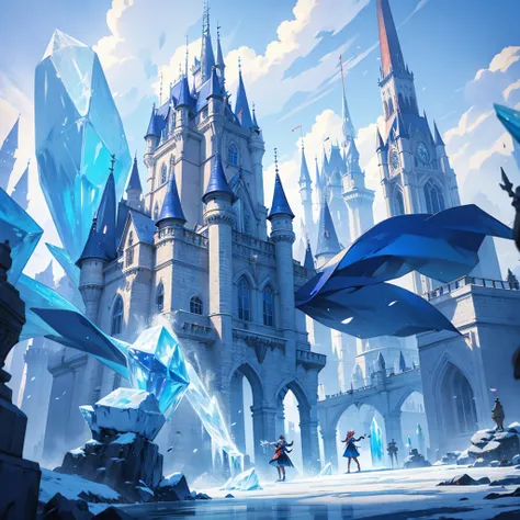 Magician throwing ice,frozen epic background defense towers castle