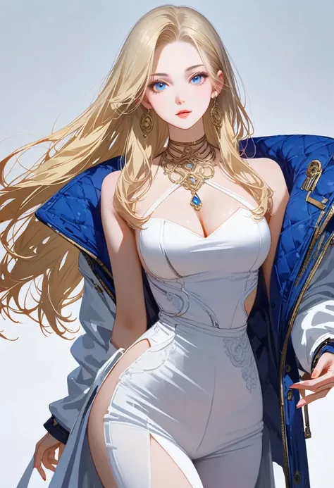 ((masterpiece,best quality,8K,high resolution)),((character concept art)), 1 female, noble, Old money atmosphere, supermodel, fashion model, 35 years old, (long blonde hair), blonde hair, (fair complexion), Ultra-fine eyes (blue eye color), extraordinary g...