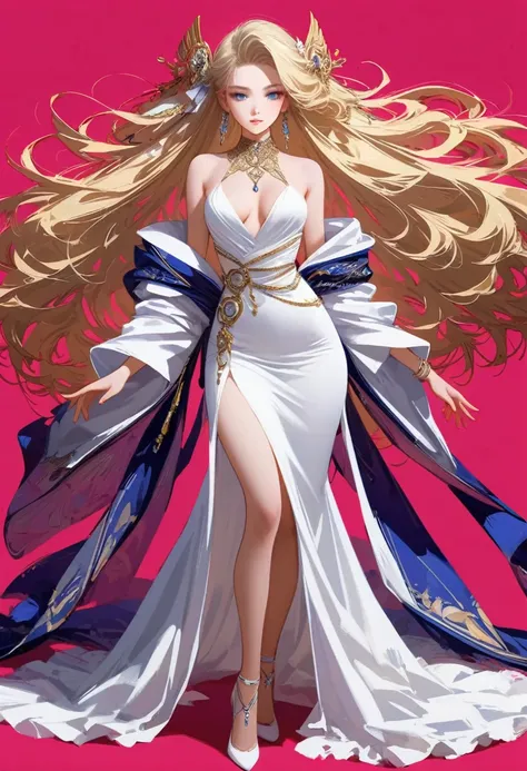 ((masterpiece,best quality,8K,high resolution)),((character concept art)), 1 female, noble, Old money atmosphere, supermodel, fashion model, 35 years old, (long blonde hair), blonde hair, (fair complexion), Ultra-fine eyes (blue eye color), extraordinary g...