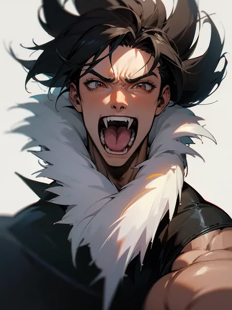 anime, anime風, High resolution, masterpiece, accurate, Ultra high definition, male, muscle, Sticking out tongue, Simple Background, accessories, Very detailed, Black Hair, The fangs are sharp, 